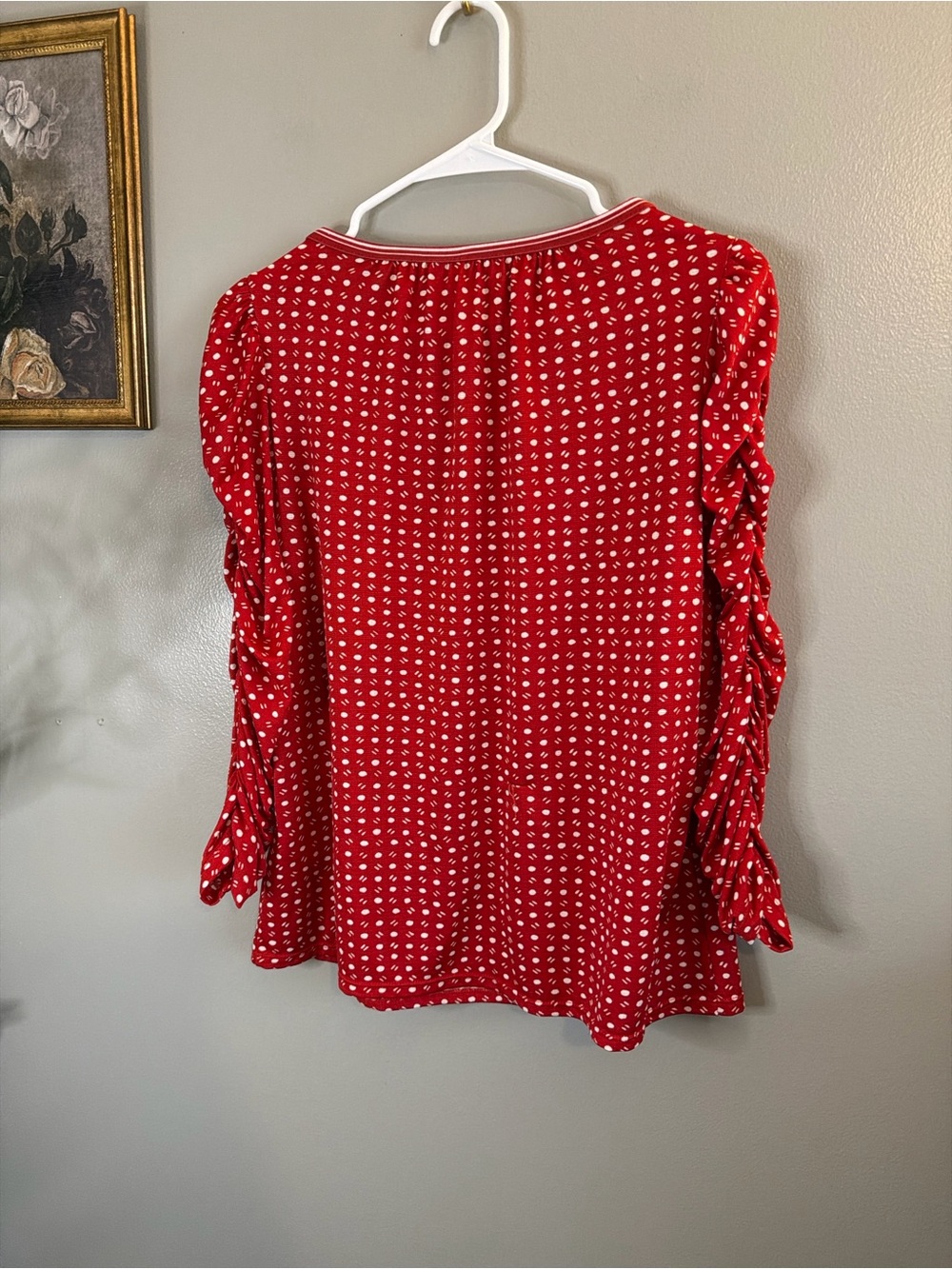 Max Studio Red Polka Dot Puff Sleeve Blouse Size Small Cottagecore Feminine - Picture 7 of 8